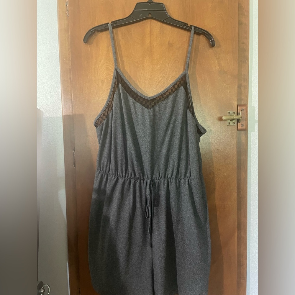 Gray Sleeveless Romper with Mesh Detail